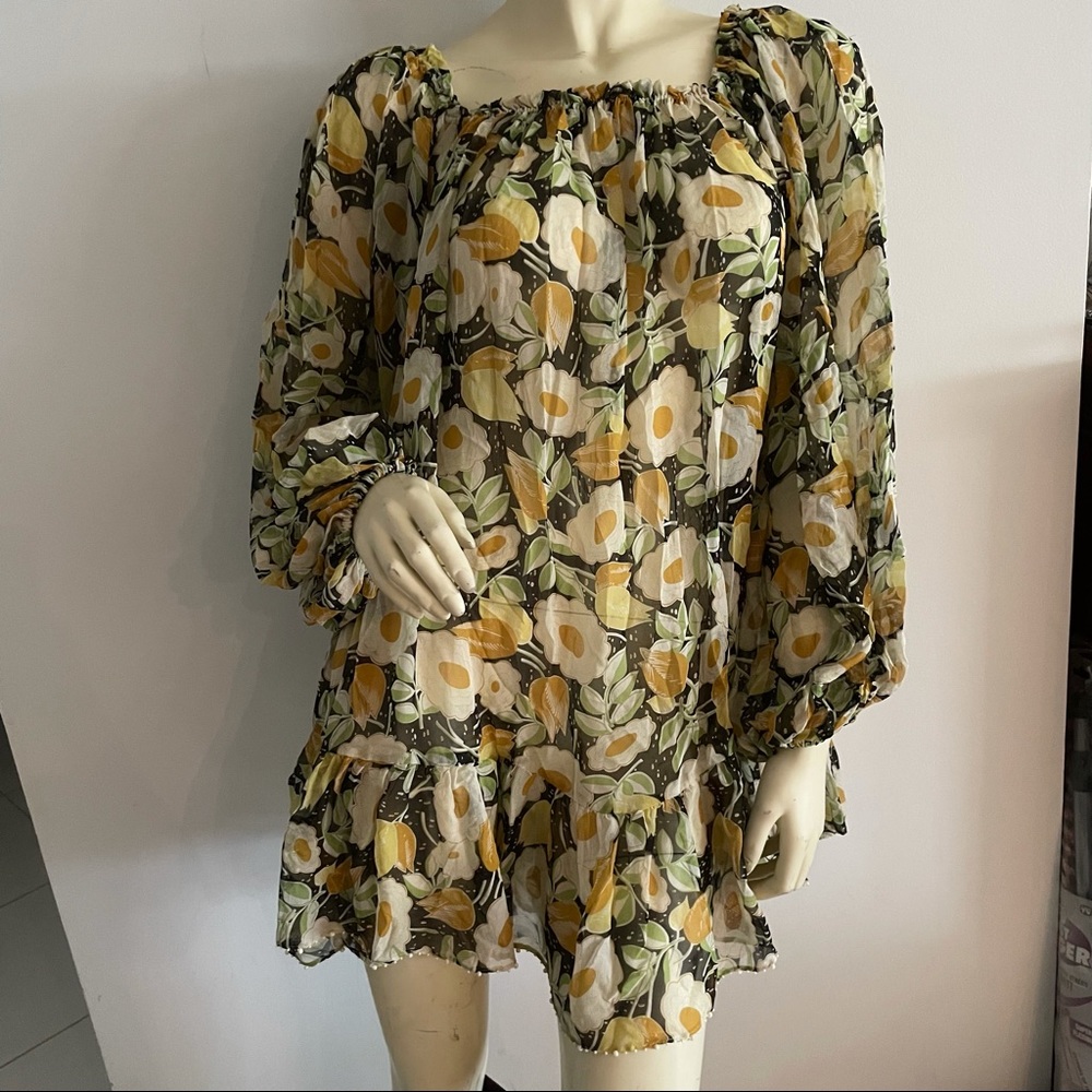Floral Kate moss x top shop flowy bohemian style peasant long sleeve dress